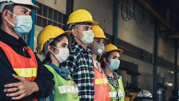 Workers in masks