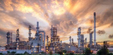 oil refinery at dusk