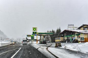 snowy bp gas station